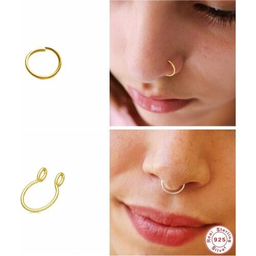 BOAKO 925 Sterling Silver U Shaped Fake Nose Ring Hoop Septum Rings Oreja Nose Stud Body Piercing Jewelry Party Accessories Gift