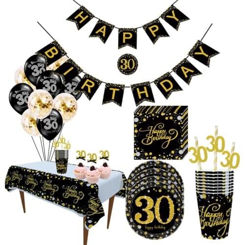 Chicinlife 30th 40th 50 60th Birthday Paper Cup Napkin Plates Drink Straws Adult Happy Birthday Banner Party Decoration Supplies