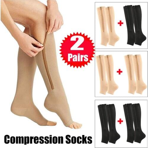 Unisex Open Toe Knee Length Zipper Compression Stockings Women Slim Sleeping Beauty Leg-Support Medical Prevent Varicose Veins