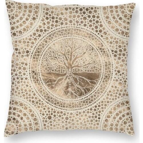Tree Of Life Yggdrasil Dot Art Pastel Gold Square Pillow Cover Home Decorative Viking Cushions Throw Pillow for Sofa Printing