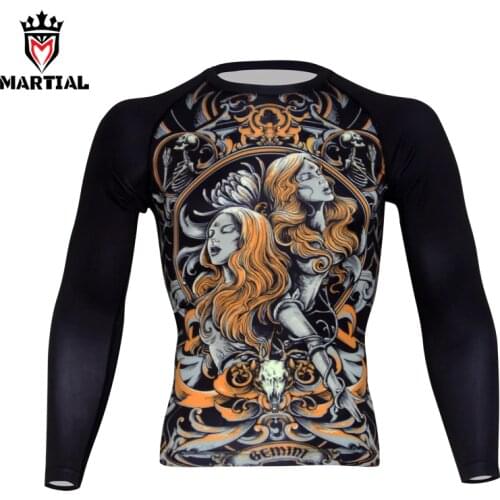 Martial : Gemini design boxing jerseys muay thai t shirt rash guard mma sport man shirt t men boxing customized rashguards
