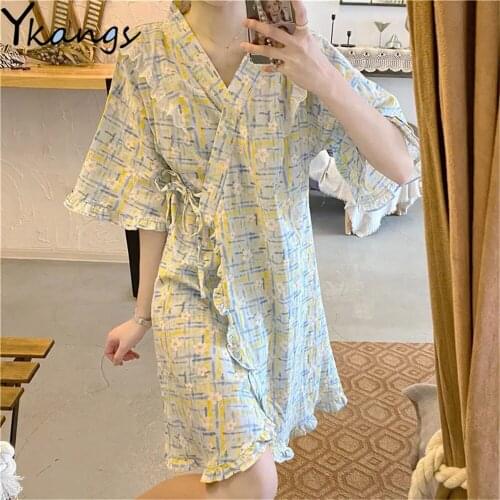 Japanese Style Robes Women Bathrobe Sleep Wear Kimono Robe Loose Summer Short Sleeve Simple Princess Soft New Comfort Kawaii Ins