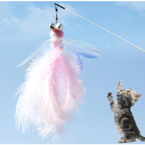 Pet Cats Kitten Bell Feather Dragonfly Shape Sticks Interactive Teaser Wand Replacement Head Toy Pets Supplies