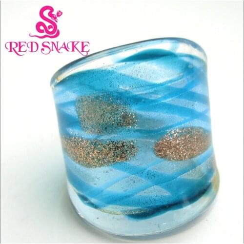 RED SNAKE Fashion Ring Handmade silver color foil with bule line and golden dots Murano Glass Rings