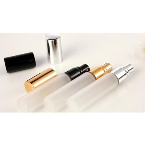 Hot 500pcs/lot 10ml Gold silver black Glass Refillable Perfume Bottle With Spray Empty Cosmetic Containers