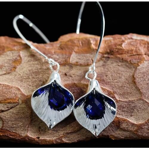 Fashion Boho Aquamarine Crystal Crochet Earrings For Women Lovely Jewelry Ethnic Flower Leaf Ear Hook Crystal Pearl Earring M022