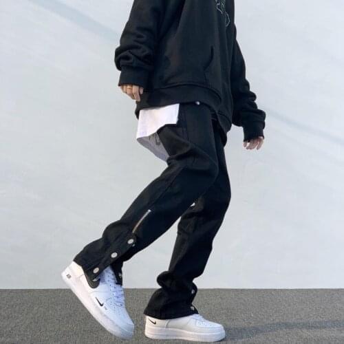 Breasted Zipper Casual Trousers Mens Black Cargo Pants Design Slimming Hiphop Trousers Male High Street Japanese Streetwear Men