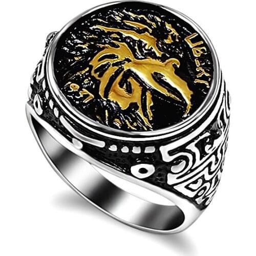 Megin D Stainless Steel Titanium Retro Eagle Head Carved Punk Vintage Rings for Men Couple Friends Gift Fashion Jewelry Hip Hop