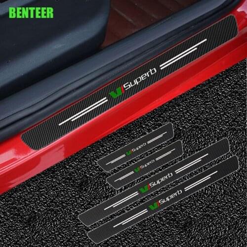 4pcs Carbon fiber car door protection sticker for Skoda superb
