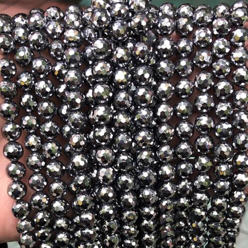 Natural Stone Terahertz Round Loose Spacer Faceted Beads For Jewelry Making DIY Accessorries Beads For Bracelet 4 6 8 10 12mm