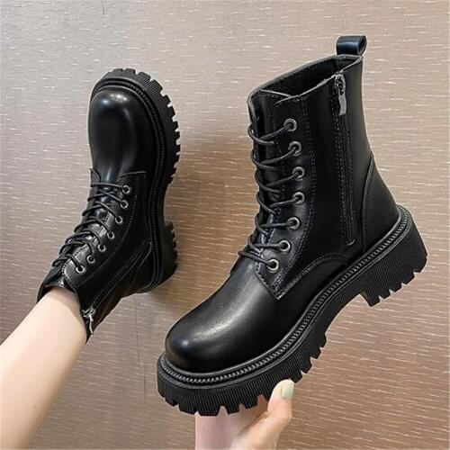 New 2022 Women Autumn All-Match Chelsea Boots Female Zipper High Tops Shoes Students Fashion Casual Lace Up Motorcycle Booties