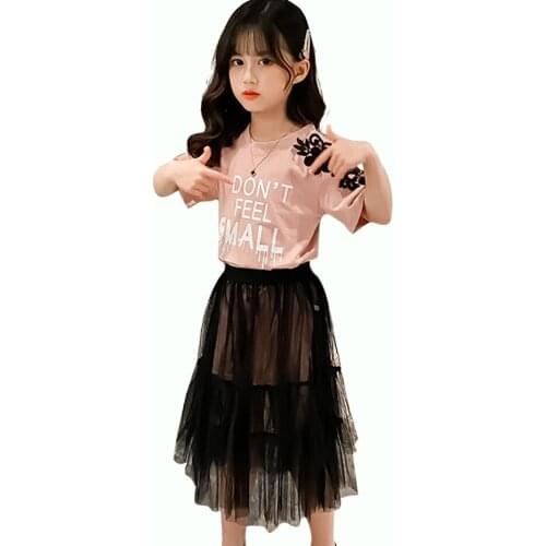 Teen Girls Clothing Lace Tshirt + Skirt Girls Clothing Letter Pattern Tracksuit Girl Casual Style Childrens Tracksuits