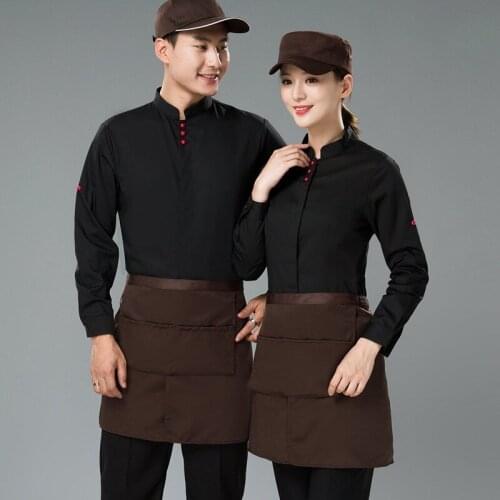 Hotel Waitress Cafe Cake Shop Uniform Jacket Restaurant Hot Pot Catering High Quality Long Sleeves Men Waiter Overalls H2348