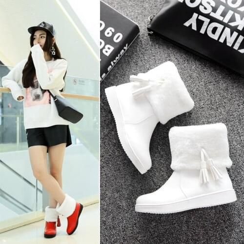 Pop Women Snow Boots Shoes Warm Short Fur Plush Winter Ankle Boots for Women Platform Ladies Boots Women Shoes Warm Black 31-40