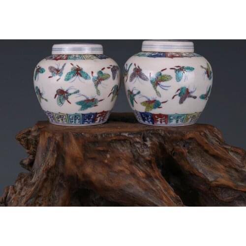 Rare Old China Mingdyansty porcelain jar,Colorful butterfly pot,a pair,Hand Painted Decoration /Collection/ crafts,Free shipping