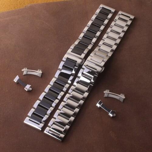 18mm 19mm 20mm 21mm 22mm 23mm 24mm Silver Black Watchbands Stainless steel Polished Watch bands strap Bracelet free curved ends