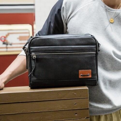 Shoulder Bag Men Bag Casual Messenger Bag 2021 New Fashion Top Layer Leather Tide Brand Mens Leather Vintage Soft Black Zipper