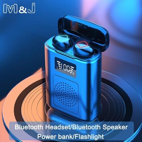TWS Wireless Bluetooth 5.1 Headphones and Speaker Touch Headset Waterproof Earphones Sport Earbuds With Flashlight Power Bank