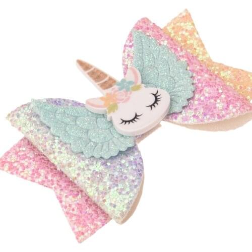 45PCS 3inch Unicorn Hair Accessories Sparkly Hairclip Unicorn Bows Barrettes Boutique Headwrap Glitter Bow Accessories