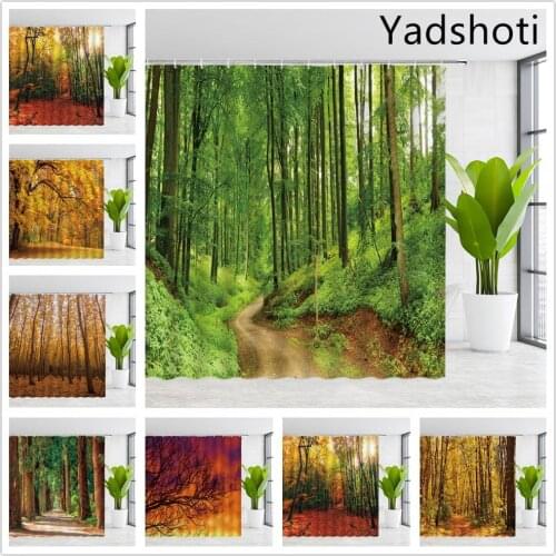 Yadshoti Shower Curtain Liners Natural Forest Four Seasons Scenery Tree Leaves Landscape Pattern Flower Bathroom Decor Curtains
