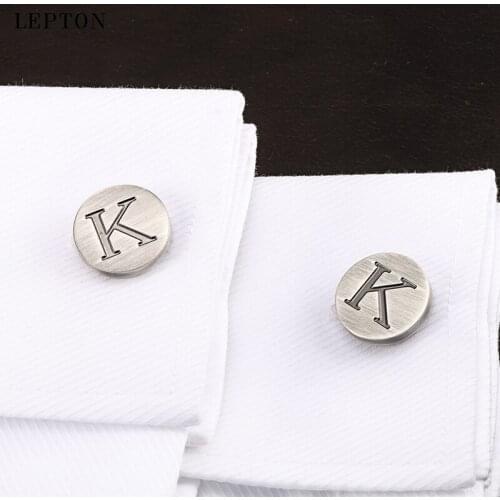 Lepton Letters of an alphabet K Cufflinks For Mens Classic Antique Silver Plated Letters K cuff links Men shirt cuffs Cufflink