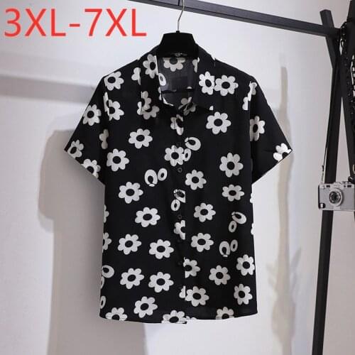 New 2021 Ladies Summer Plus Size Tops For Women Large Short Sleeve Casual Button Black Floral Print Shirt 3XL 4XL 5XL 6XL 7XL
