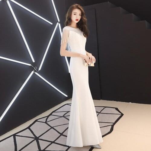 White Mermaid Sexy Long Qipao Novelty Luxury Gowns Rhinestone Exquisite Elegant Women Banquet Dress Vestidos De Festa