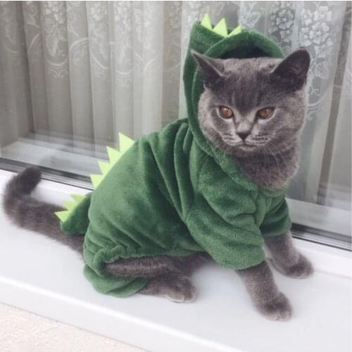 Funny Dinosaur Design Cat Costume Winter Fleece Cat Clothes For Small Cats Hoodie Kitten Dog Clothing Pet Warm Coat