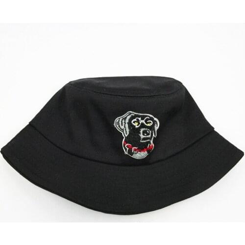 2021 Black Dog Embroidery Cotton Bucket Hat Fisherman Hat Outdoor Travel Hat Sun Cap Hats for Men and Women 273