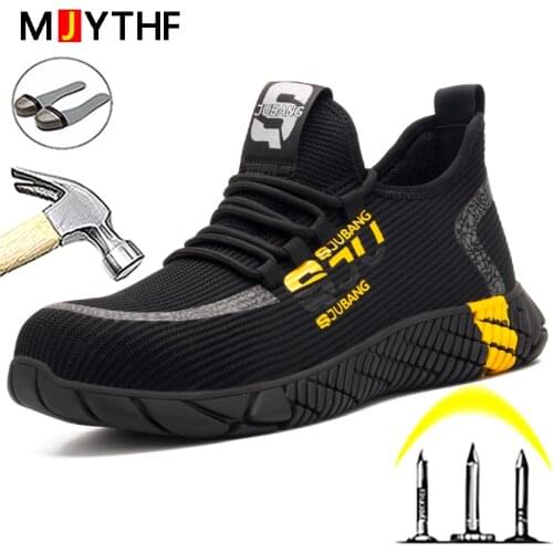 2021 New Breathable Mesh Safety Shoes Men Light Sneaker Indestructible Steel Toe Soft Anti-piercing Work Boots Plus Size 37-48