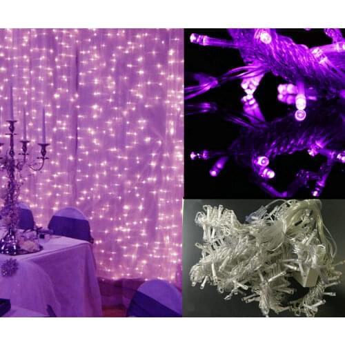 3Mx3M 300leds fairy string icicle led curtain light 300bulbs Xmas Christmas Wedding garden party decor 220V 12 strands-Purple
