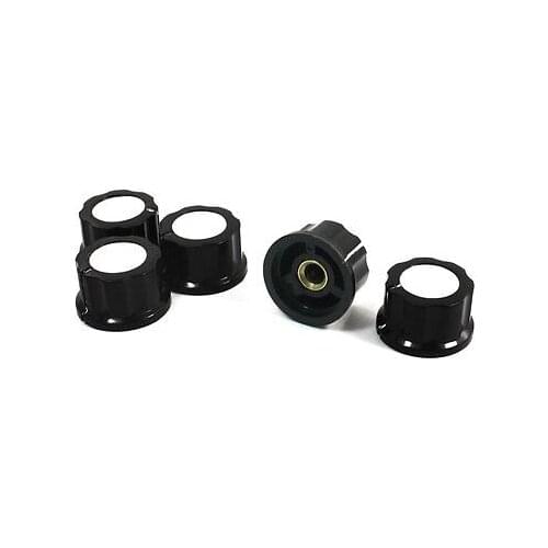 5Pcs Black Silver Tone 24mm Top Rotary Knobs for 6mm Dia. Shaft Potentiometer