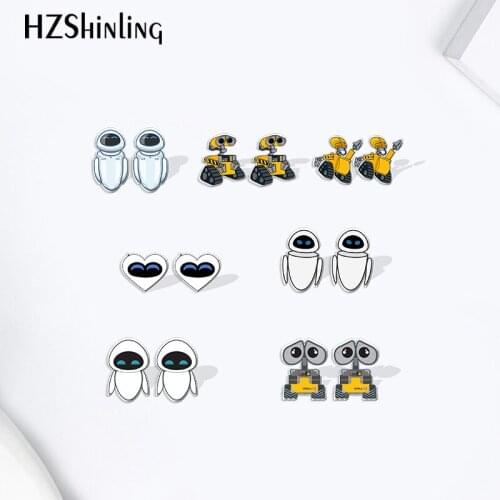 Disney Wall-E Eva Cartoon Robot Acrylic Stud Earrings Resin Epoxy Ear Jewelry