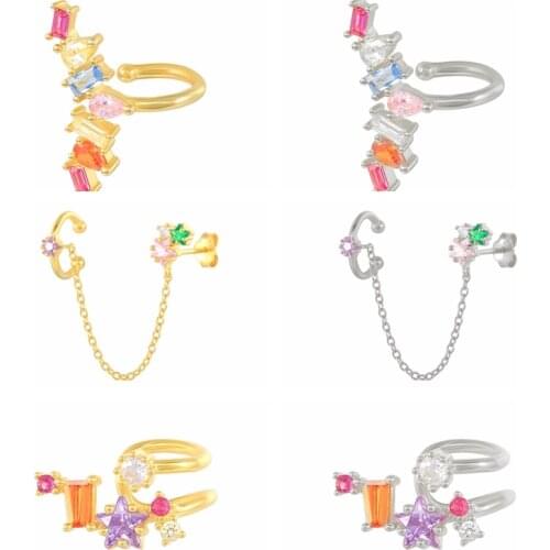 BOAKO 1pcs 925 Sterling Silver Colorful Zircon Clip Earrings For Women Luxury Pendiente No Piercing Earrings Fashion for Gifts