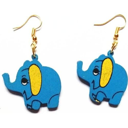 Wood Elephant Design Earrings Women Drop Earrings Fashion Jewelry Eardrop Personality Hollow Hoop Earrings
