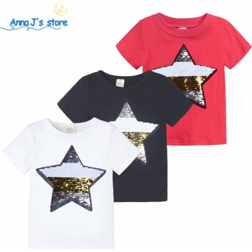 Children T Shirt Children Boy Change Color Sequins star Print T-shirt Kid Summer fashion paillette tops Clothes ZX401