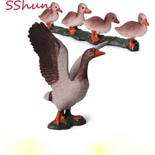 Children Cognitive Solid Simulation Wild Animal Duck Model Toy Set Poultry Wings Grey Duck Duckling Group Decoration