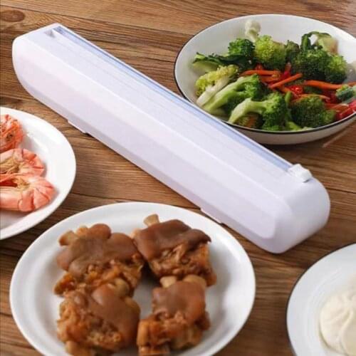 Kitchen Tool Punch-free Fixing Food Wrap Dispenser Cutter Foil Cling Film Wrap Dispenser Plastic Sharp Cutter Storage Holder