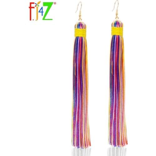 F.J4Z New Arrival Fashion Bohemian Black Colorful Tassel Long Drop Earrings For Women Ear Jewelry Bijoux Femme