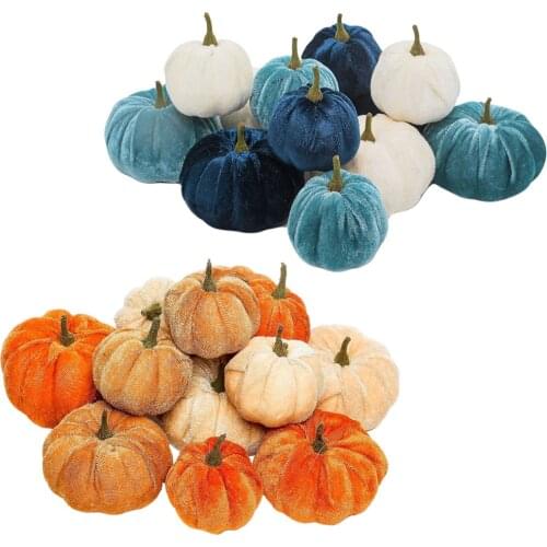 12 Pieces Simulation Velvet Pumpkins Decor Super Soft Stuffed Pumpkin Halloween Diy Craft Thanksgiving Home Festival Decoration