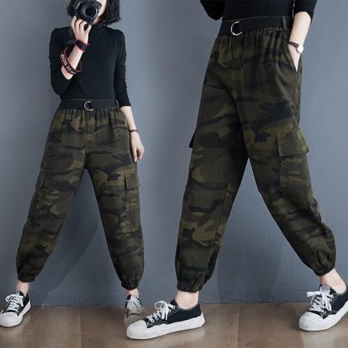 Camouflage Overalls Casual Trousers Womens Loose, Large-sized Trousers Trousers High Waist Slim Straight Leg Leggings