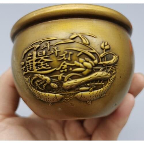 Chinese Collectibles brass copper have a surplus year after year Statue Small water tank home decor metal crafts Ornaments
