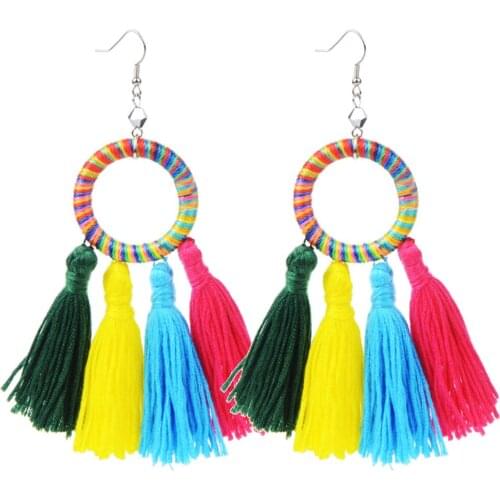 LFPU Fashion Statement Women Big Long Pendant Earrings Tassel Round Dangle Drop Earrings Boho Bohemian Jewelry