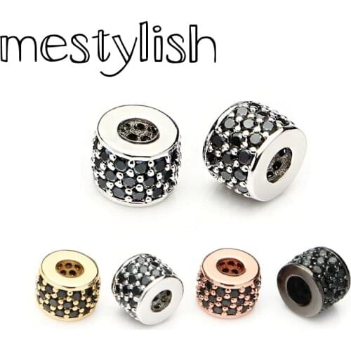 Mestylish 4pcs/Lot 8mm Round Micro Paved Zircon Copper Spacer Bangle Beads Fit DIY Hand Making Bracelet Necklace Jewelry
