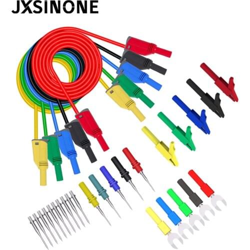 JXSINONE P1050B Banana Plug Silicone Test Lead Kit 4mm Fully Insulated Safety Shrouded Stackable Banana Plug with Alligator Clip