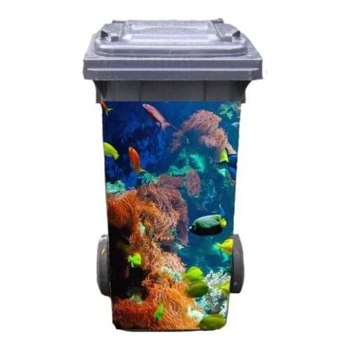 DIY underwater world view Adhesive Removable Waterproof Sticker Decals Rubbish bin trash can Cover sticker 120liter 240liter