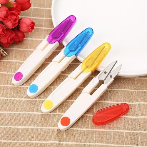 Cross stitch small scissors transparent cover thread scissors safety sewing scissors household U-shaped plastic spring yarn scis