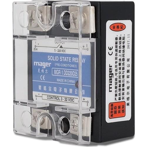 25A Single phase Solid state relay MGR-1 DD220D25 SSR-25DD DC control DC input 3-32V DC output 5-220V DC With Protective covers