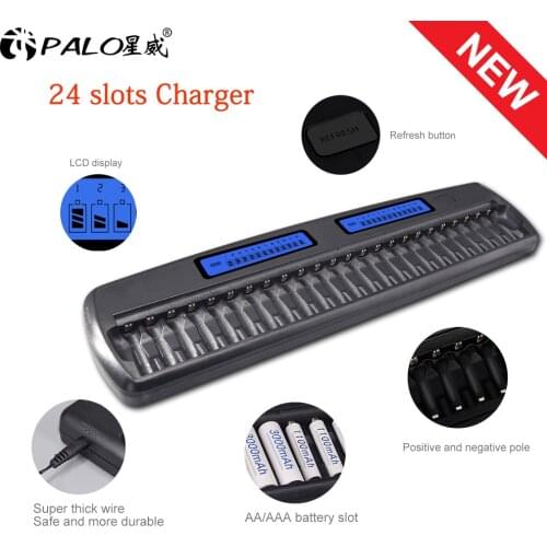 PALO 24 Slots LCD Display Smart intelligent Battery Charger for AA / AAA battery Ni-CD Ni-MH 1.2V rechargeable battery batteries