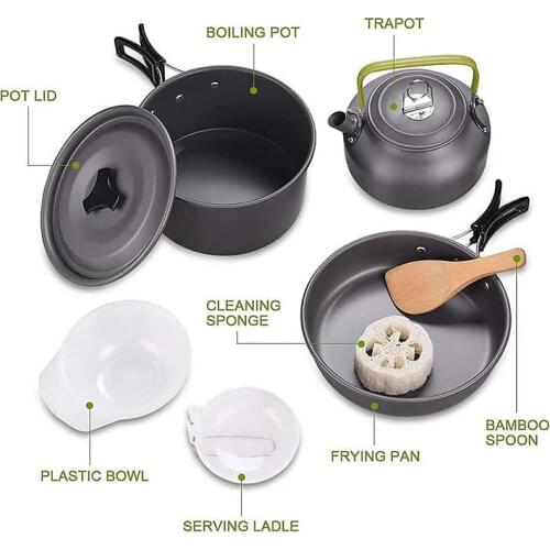 Camping Tableware Outdoor Cookware Set Pots Kitchen Equipment Hiking Picnic Travel